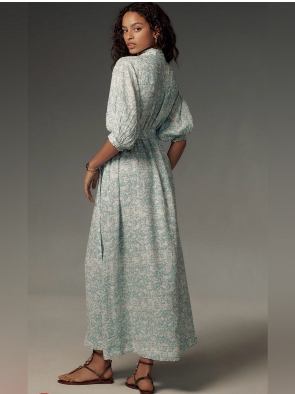 Maeve Anthropologie Irene Linen Shirt Maxi Dress Mint Green Floral XL - Picture 3 of 16